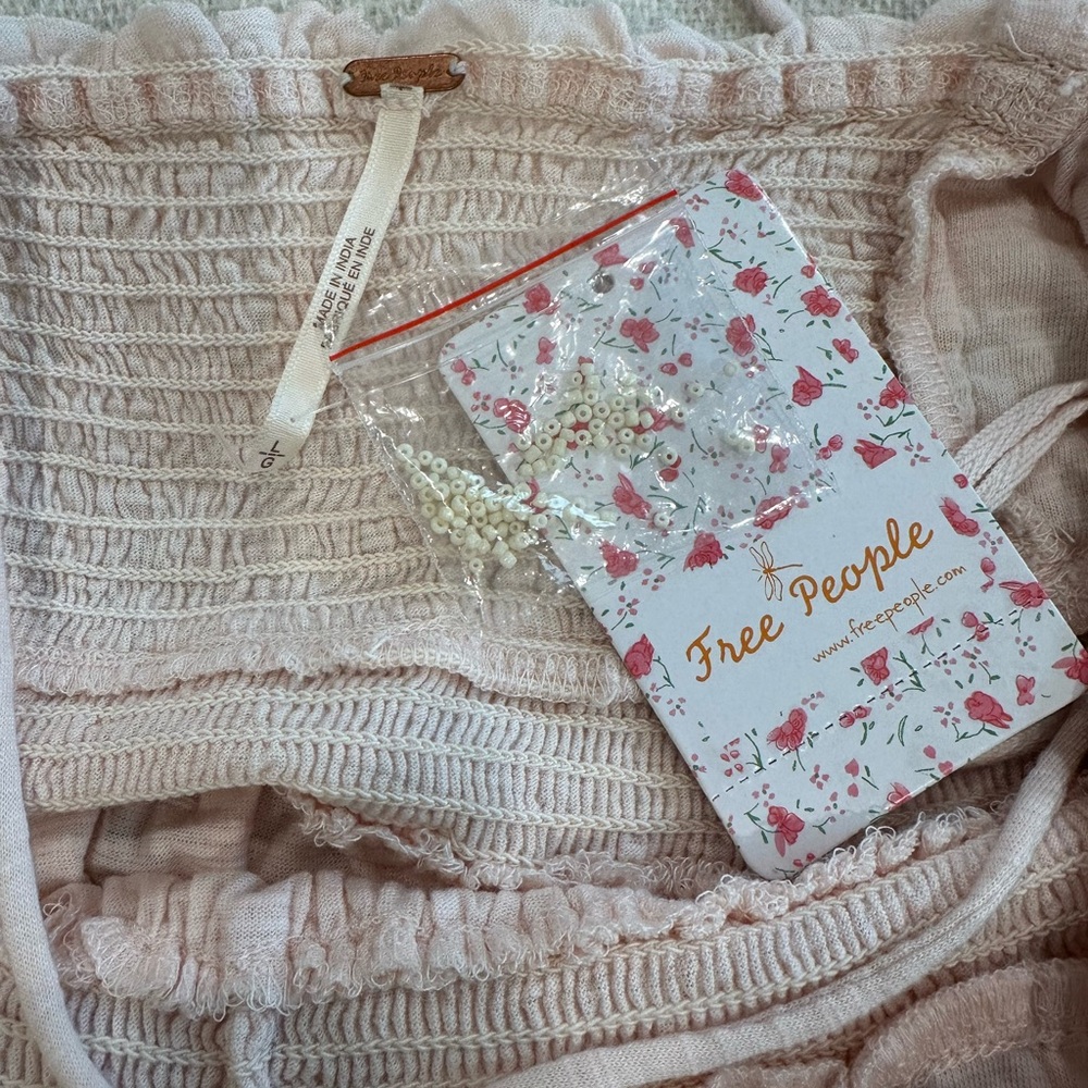 Free People Well Traveled Strappy Pink Embroidered Linen Cotton Tank Large - Picture 13 of 14